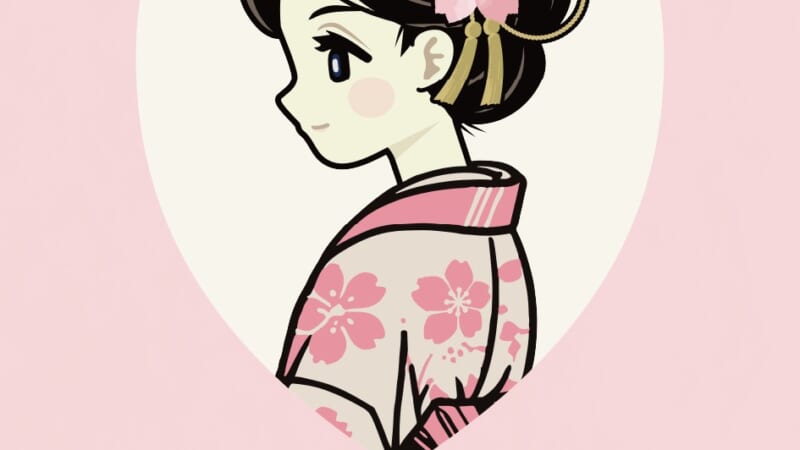 米焼酎「花見（HANAMI）」ラベルデザイン 着物の女性 桜